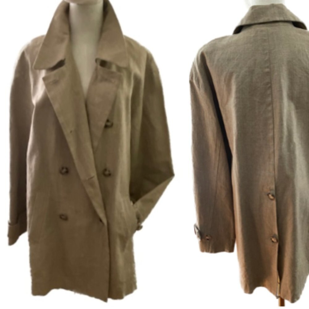 LINEN OVERSIZED LUXURY VINTAGE TAN LINED COAT 2 POCKETS NORMCORE EUC M